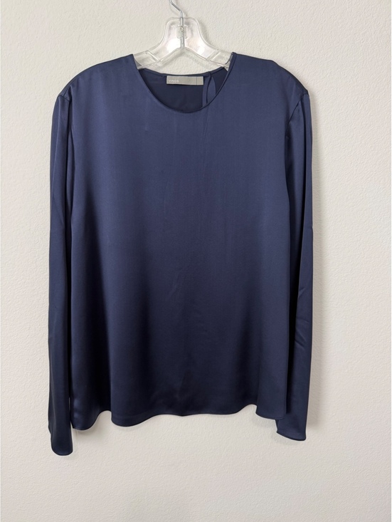 Vince Tops - VINCE 100% Silk Split Back Round Neck Navy Blue Minimalist Blouse Size L